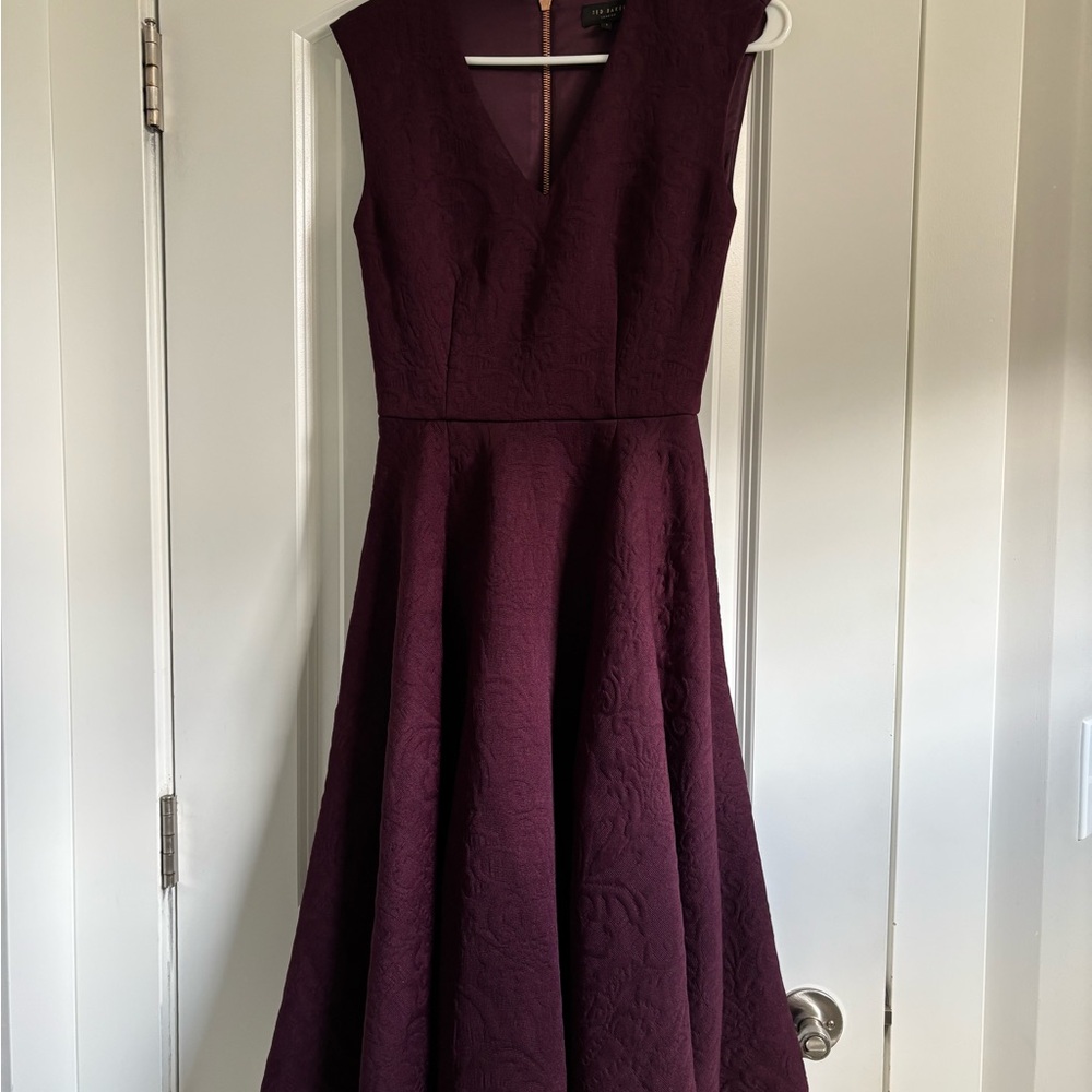 Ted Baker Plum Textured V-Neck Midi Dress